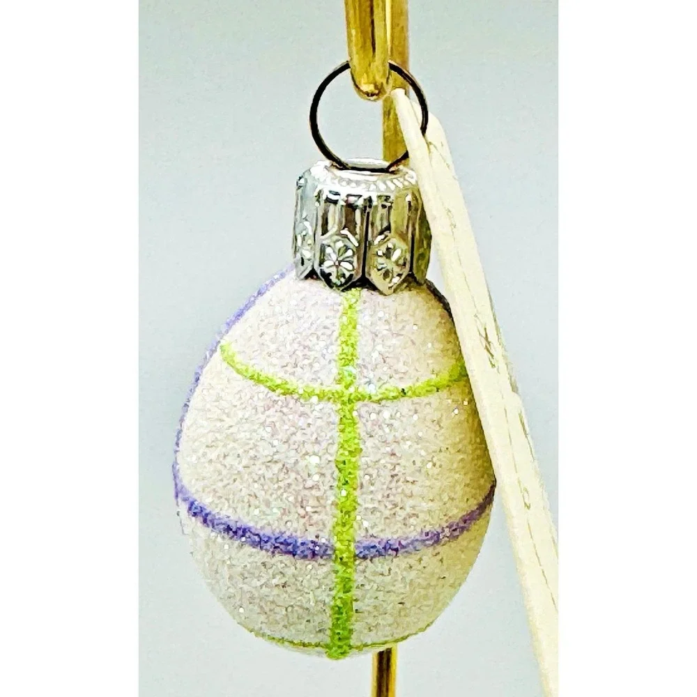 Patricia Breen Miniature Egg Striped Plaid Purple Green Ornament Spring 2002‎